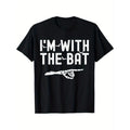 I'm With The Bat Funny Skeleton Halloween Matching Couple T-Shirt Men'S fashionable daily versatile T-shirt,  Christmas...
