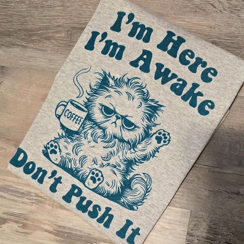 I'm here i'm awake don't push it graphic Tee or Sweatshirt Hoodie | GrindPrints.com