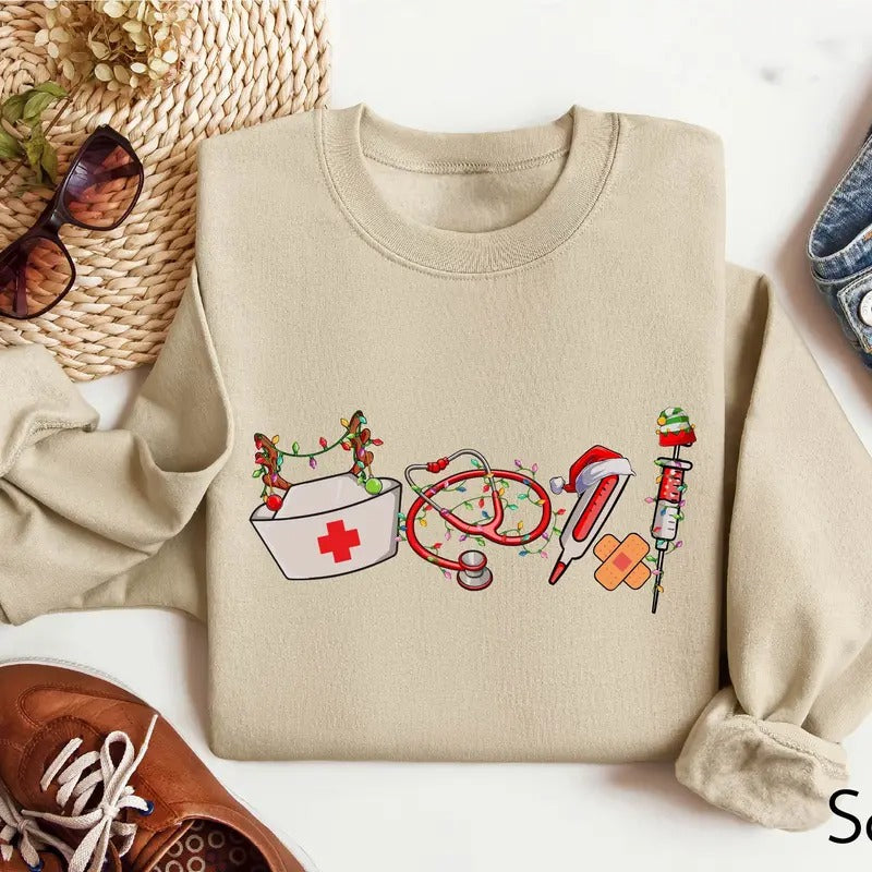ICU Nurse Christmas Sweatshirt, Nurse Life Shirt, Nurses Gifts for Christmas, Xmas 2024 Hoodie Garment Classic Crewneck...