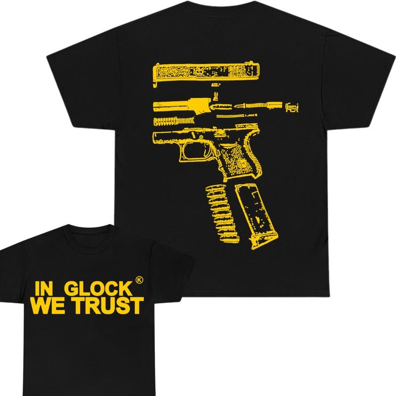 IN GLOCK WE TRUST 2 side T-shirt, Menswear Top , GIft For Men,Full color,Design Yellow, T-shirt For Men Hoodie, Sweatshirt