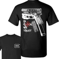 IN GLOCK WE TRUST Black T-shirt with Multicolor Design Hoodie, Sweatshirt | GrindPrints.com
