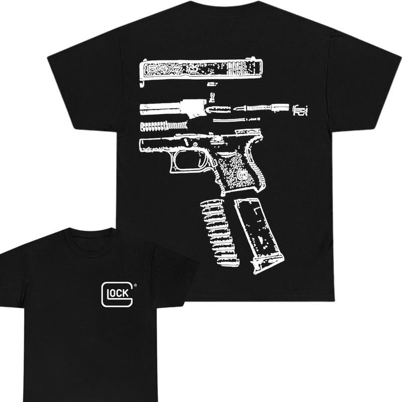 IN GLOCK WE TRUST Double Sided Tee, Vintage Tee, Womenswear &Menswear Top , GIft For Men,Full color,Design Black- White...