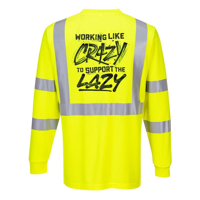 Crazy Reflective Long Sleeve Safety Hi Vis Yellow Long Sleeve Crew Neck ANSI ISEA 107 Class 2 Compliance Everyday T-Shirts, Hoodie, Sweatshirt