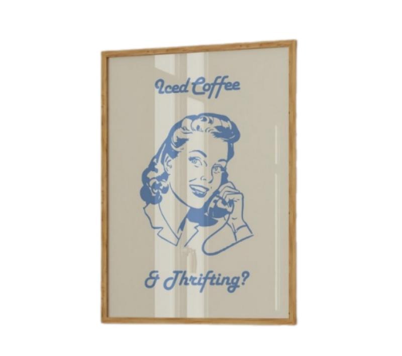 Iced Coffee & Thrifting Print, Trendy Dorm Decor, Cute Coffee Wall Art Print, Gifts For Women Friends Wall Art Decor,...