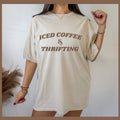 Iced Coffee and Thrifting Graphic Tee Women, Top Womenswear, Casual Graphic T Shirt, Oversized Tee for Spring and Summer...