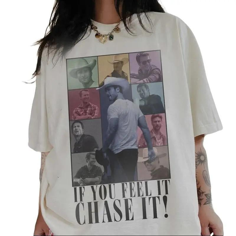 If You Feel It Chase,  It Era Gildan  T-shirt - Glen Powell Shirt, Tyler Owens Twisters - Vintage Glen Powell Homage...