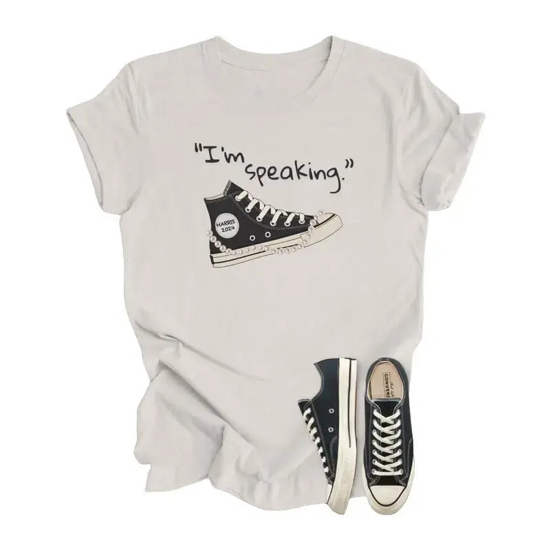Im Speaking, Kamala Harris Support Shirt, 2024 Pearls and Chucks Election Women Vote Feminist Gift Tee Comfort Cotton...