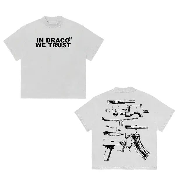In Draco We Trust White T-Shirt, Vintage Graphic Tees Gothic Grunge Y2k Emo Scene Amity Affliction Style Clothes Men...