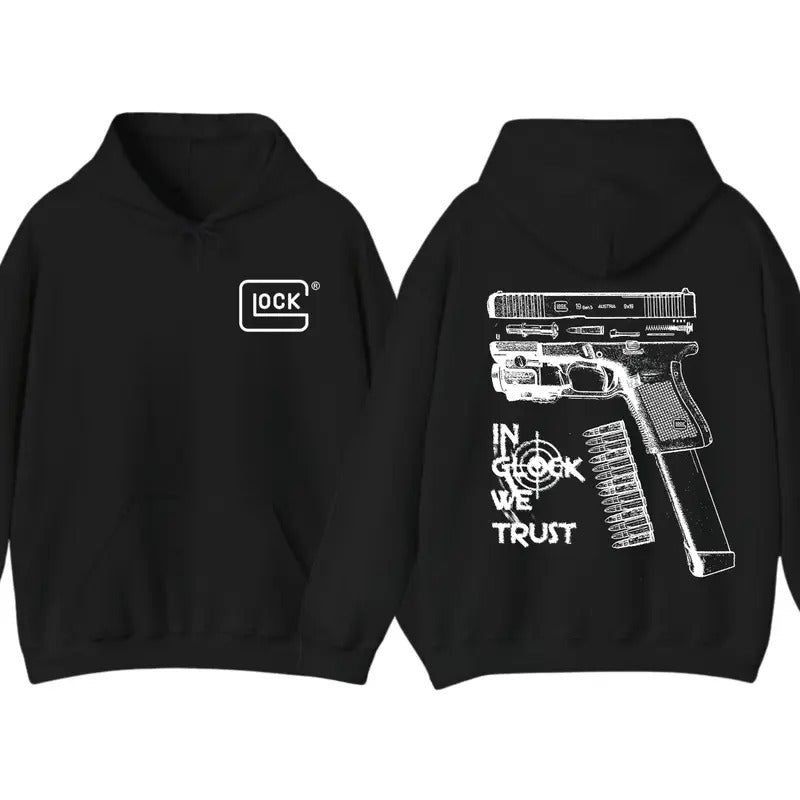 In GLock We Trust 2 Sided Hoodie T-Shirt, Glock Hoodie For Men And Women, Menswear Fabric Aesthetic Sweatshirt