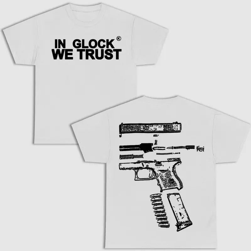 In Glock We Trust Double Sided Tee Graphic T-Shirt Hoodie, Sweatshirt | GrindPrints.com