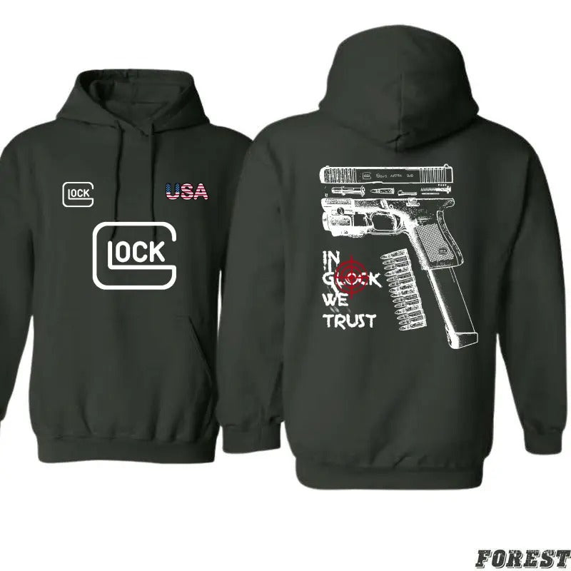 In Glock We Trust Hoodie, Lock USA 2 Side Hoodie, Sarcastic Graphic Tee, Unisex Classic Cotton Tee All Sizes, For Him,...