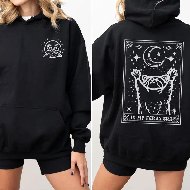 In My Feral Era Trash Racoon Tarot Card 2 Sides Unisex Hoodie - Sweatshirt - Tee | GrindPrints.com