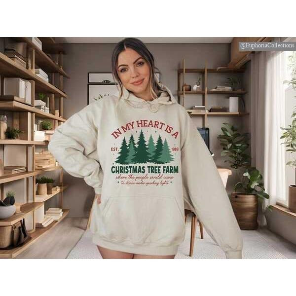 In My Heart Is A Christmas Tree Farm Sweatshirt, Hoodie, Tee, Family Cozy Christmas Holiday Hoodie Gift , Global Trending...