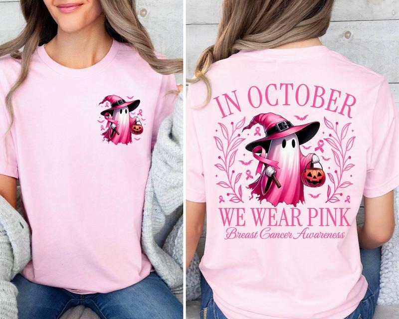 October We Pink Ghost Shirt Halloween October We Pink Breast Cancer Awareness Shirt Pink Ribbon Shirt Pink Pumpkin T-Shirts, Hoodie, Sweatshirt