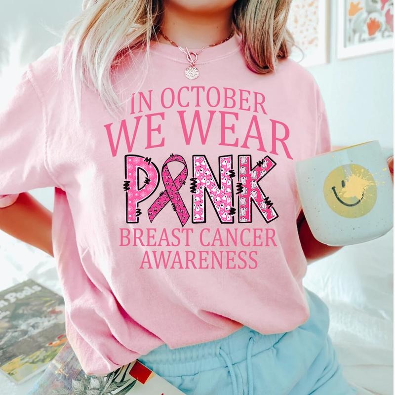 October We Pink Shirt Breast Cancer Awareness Pink Ribbon Support Fighter October Awareness Month T-Shirts, Hoodie, Sweatshirt