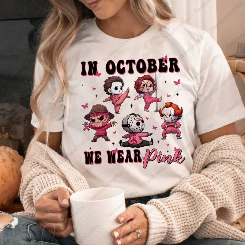 In October We Wear Pink Shirt There's Some In This House Shirt Halloween Characters Breast Cancer Awareness Breast Cancer...