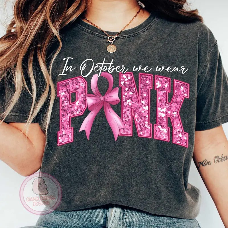 In October We Wear Pink Shirt, Breast Cancer awareness Shirt, Halloween Shirt, Awareness Ribbon Shirt, Fight Cancer...