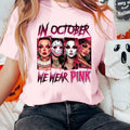 In October We Wear Pink Shirt, Halloween Movie Shirt, Pink Halloween Characters, Pink Ribbon, Breast Cancer Awareness,...