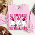In October We Wear Pink Wizard Ghosts Sweatshirt, Breast Cancer Halloween Shirt, Support Breast Cancer Support Tee,...
