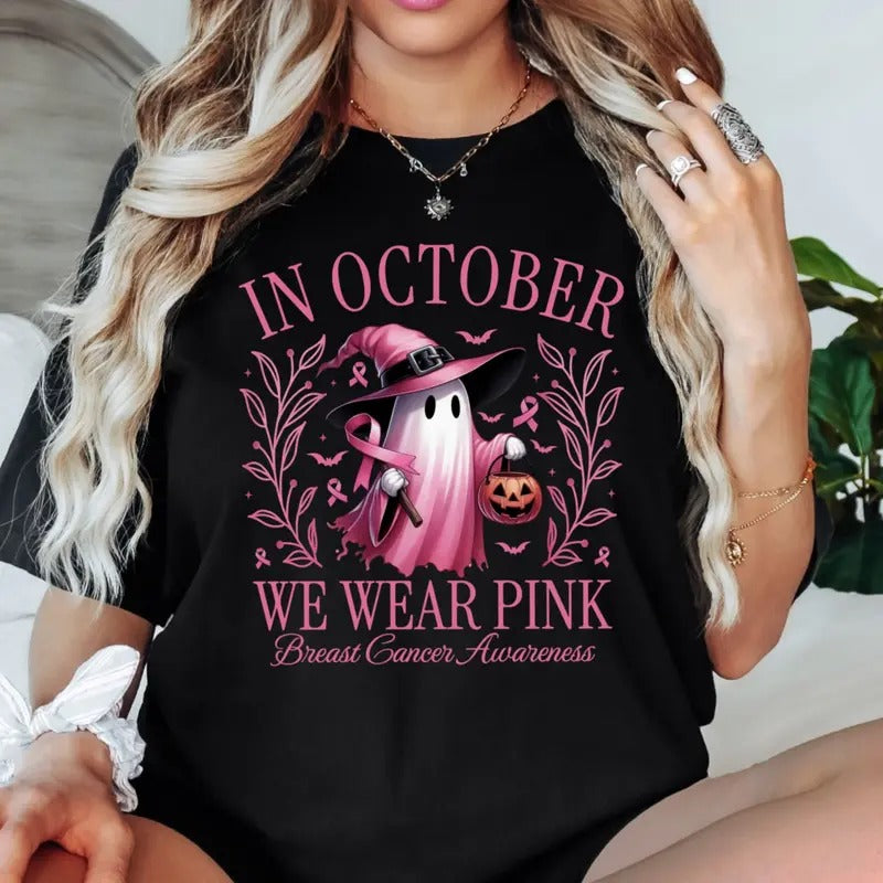 In October We wear pink Spooky Version Comfort Colors unisex Tshirt Hoodie, Sweatshirt | GrindPrints.com