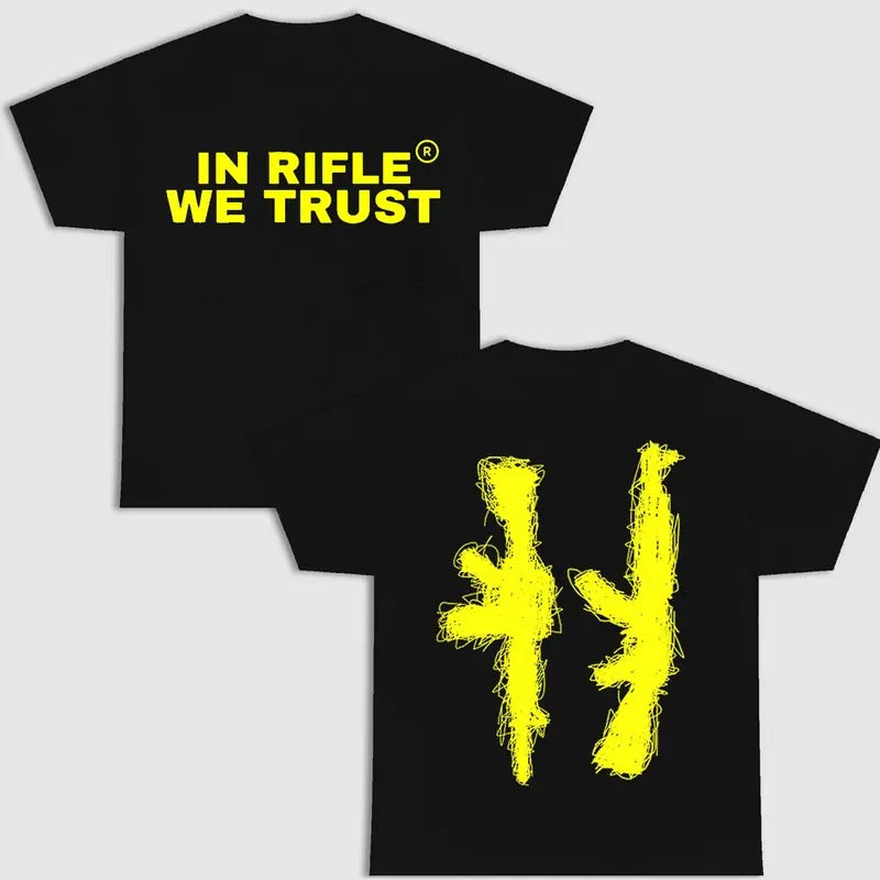 In Rifle We Trust T-Shirt, Black Version, S to 4XL, Menswear Hoodie, Sweatshirt | GrindPrints.com