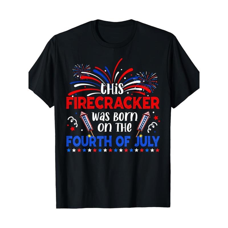Independence Day Firecracker Graphic Tee, 100% Cotton, Regular Fit, Crew Neck, Short Sleeve, with Slight Stretch,...