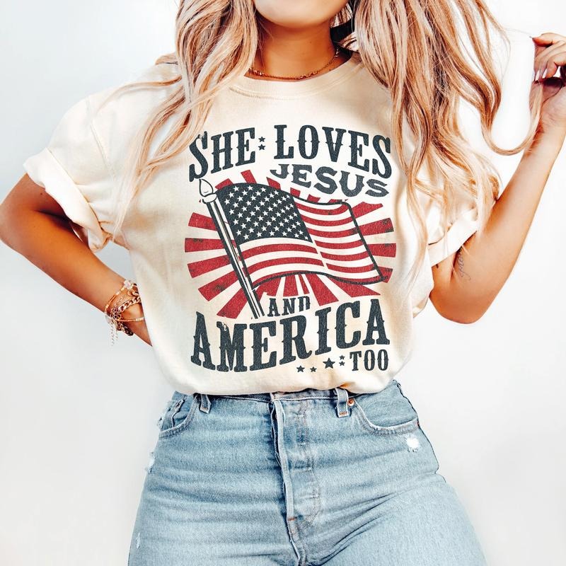 Independence Day Shirt, Christian Shirt, 4th of July Shirt, She Loves Jesus And America Too Shirt, America Retro Shirt,...