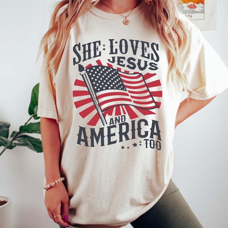 Independence Day Shirt, Christian Shirt, 4th of July Shirt, She Loves Jesus And America Too Shirt, America Retro Shirt,...