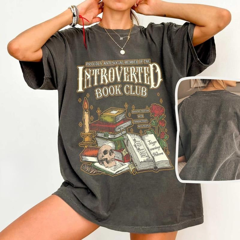 Introverted Book Club Comfort Color Shirt, Romance Reader, Book Lover Antisocial, Reading Gift for Bookworm &...