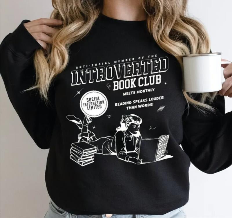 Introverted Book Club Sweatshirt, Anti Social Book Club Sweater, Bookish Tee Shirt, Girl Book Lover T Shirt, Bookish Gift...