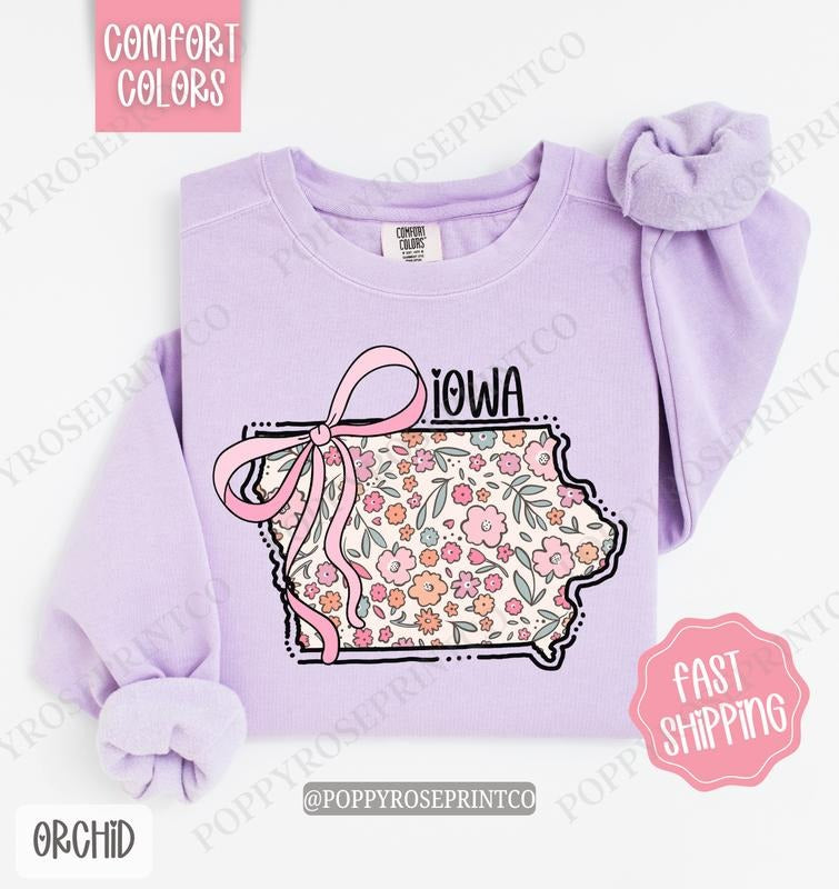 Iowa Floral Comfort Colors Sweatshirt, Iowa Sweatshirt, Cute Bow Iowa Sweatshirt T-Shirts, Hoodie | GrindPrints.com