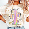 Iridescent Christian Cross, With God All Things Are Possible, Jesus Christmas, Bible Verse, Christian Christmas Tshirt...