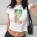 Irish American USA Flag Celtic Cross St Patrick's Day Baby Tee, Y2K 2000's Style, Streetwear Style, Gift for Her Hoodie,...