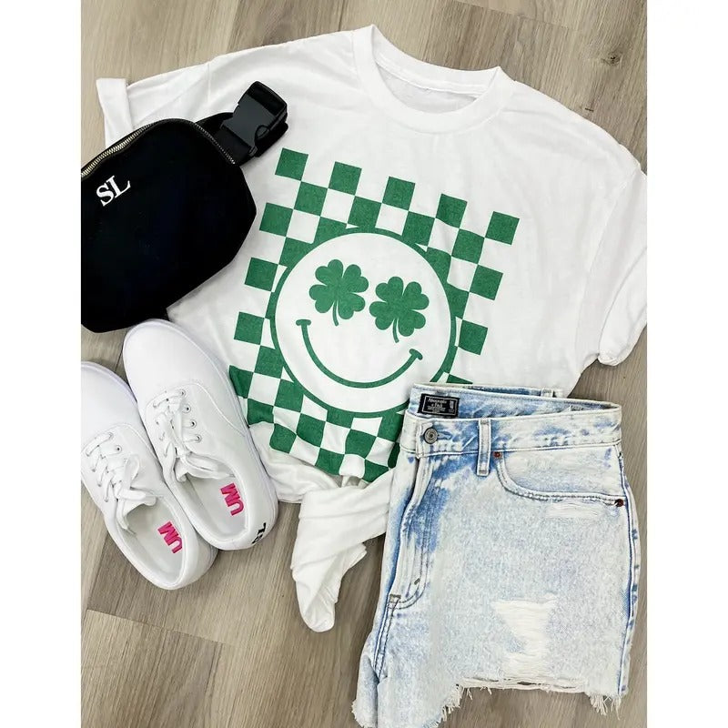 'Irish Eyes are Smiling' Shamrock Check T-Shirt, St Patrick's Day Hoodie, Sweatshirt | GrindPrints.com