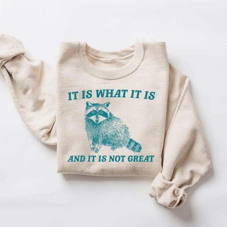 Is What Is Is Not Great Raccoon Shirt Mental Health Meme Funny T-Shirts, Hoodie, Sweatshirt