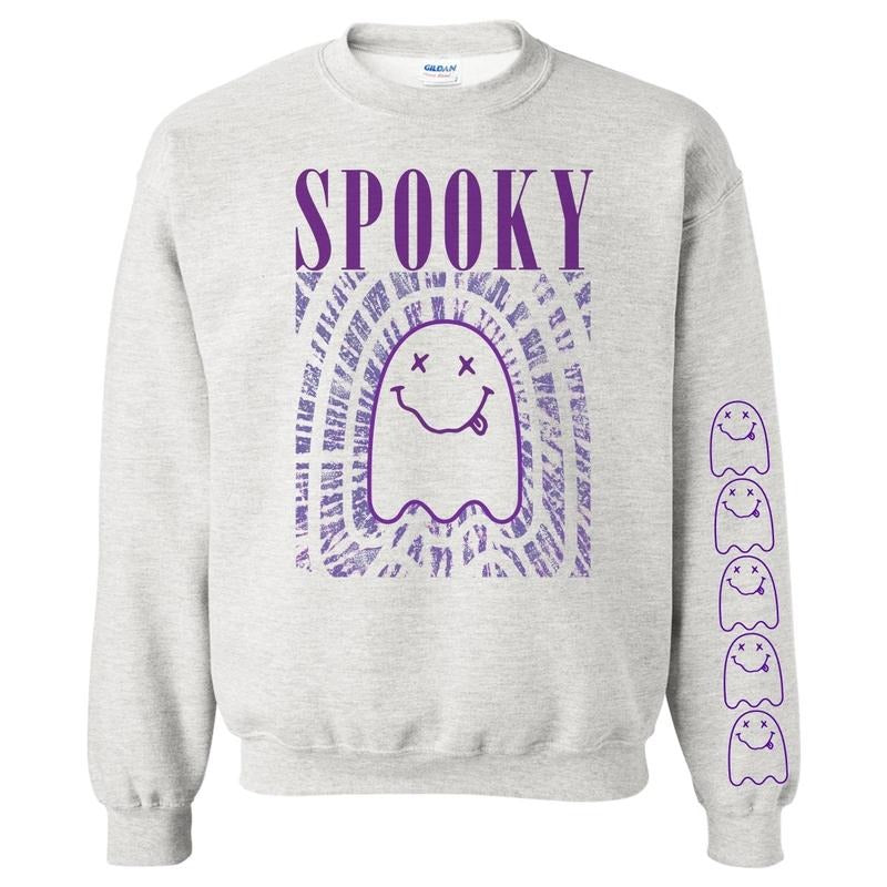 'It Smells Like Spooky Spirit' Halloween Ghost Sweatshirt, Sleeve Print T-Shirts, Hoodie | GrindPrints.com