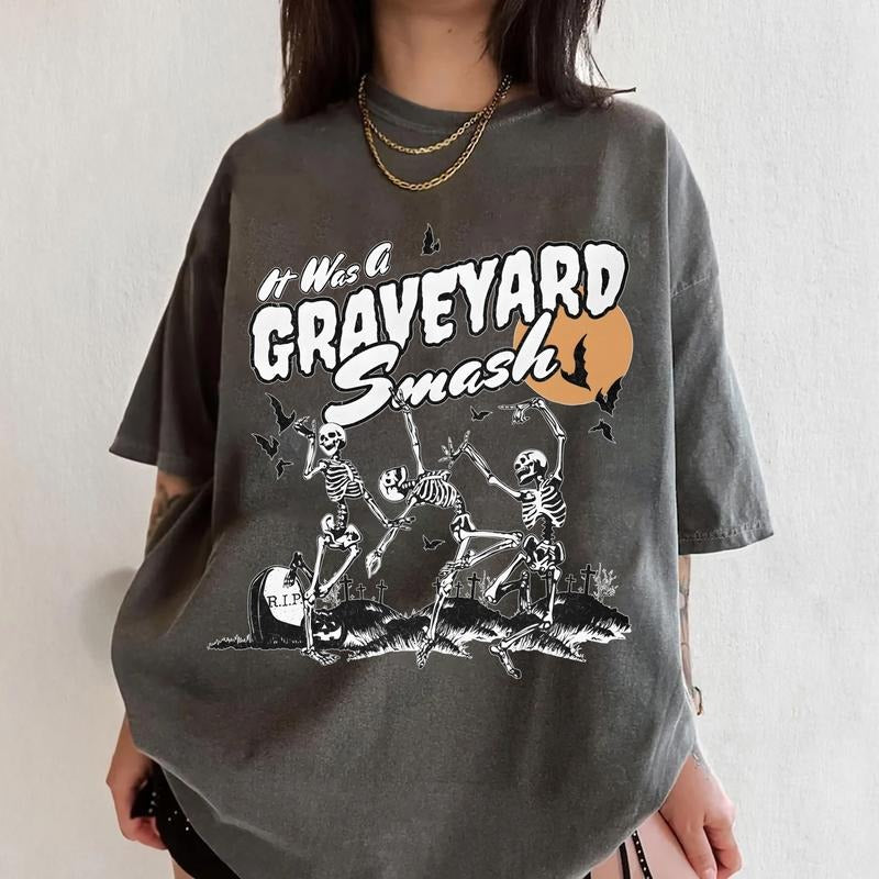 Was Graveyard Smash Retro Skeleton Halloween Dancing Skeleton Shirt Spooky Season Shirt T-Shirts, Hoodie, Sweatshirt