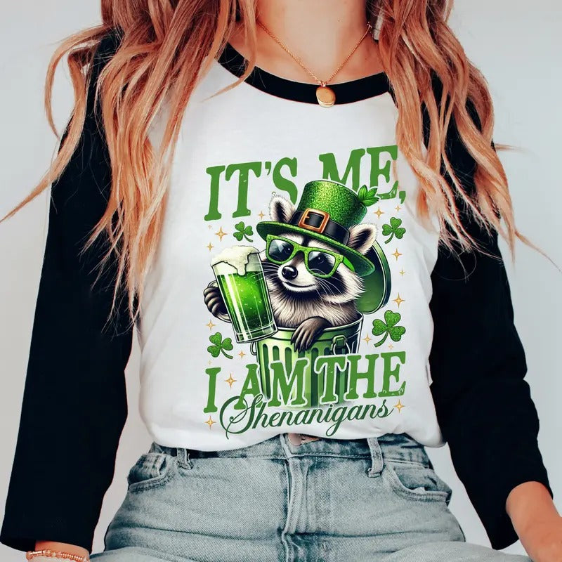 It's Me I Am The Shenanigans St Patrick's Day Shirt, Funny Raccoon St Patrick's Tshirt, Lucky Shirt, Long Sleeve or Short...