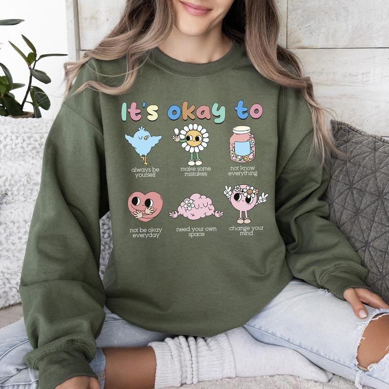 It's Ok To, Retro, Positivity, Kindness, Mental Health, Sweatshirt T-Shirts, Hoodie | GrindPrints.com