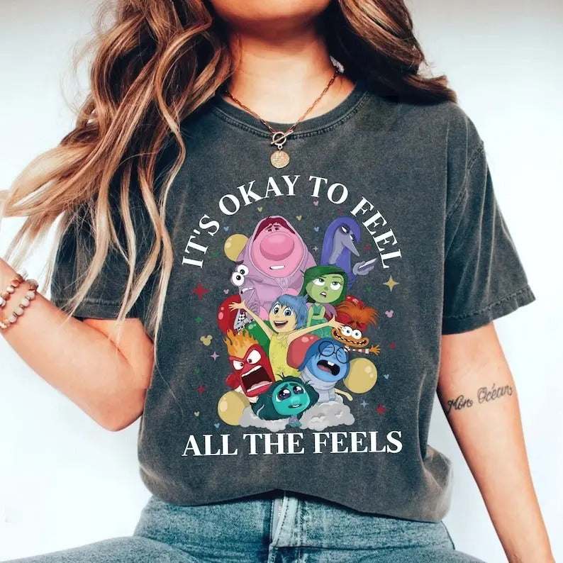 It's Okay To Feel All The Feels Shirt, Emotions Inside Out Characters Shirt,Joy Disgust Fear Sadness Anger Tee Hoodie,...