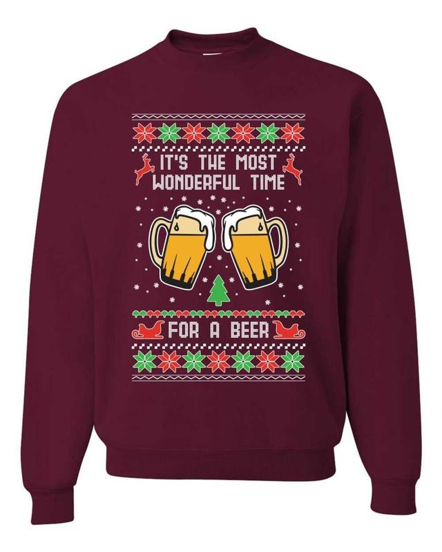 It's The Most Wonderful Time for a Beer Ugly Christmas Sweater Unisex Hoodie Graphic Sweatshirt Clothes Menswear Clothes...