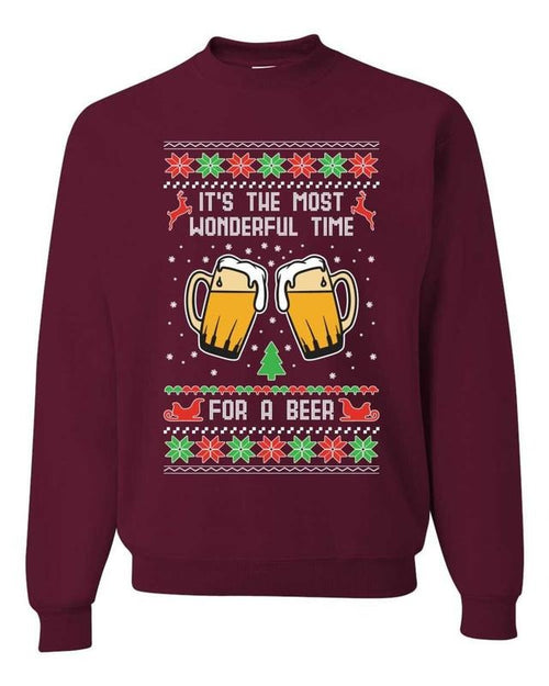 It's The Most Wonderful Time for a Beer Ugly Christmas Sweater Unisex Hoodie Graphic Sweatshirt Clothes Menswear Clothes...
