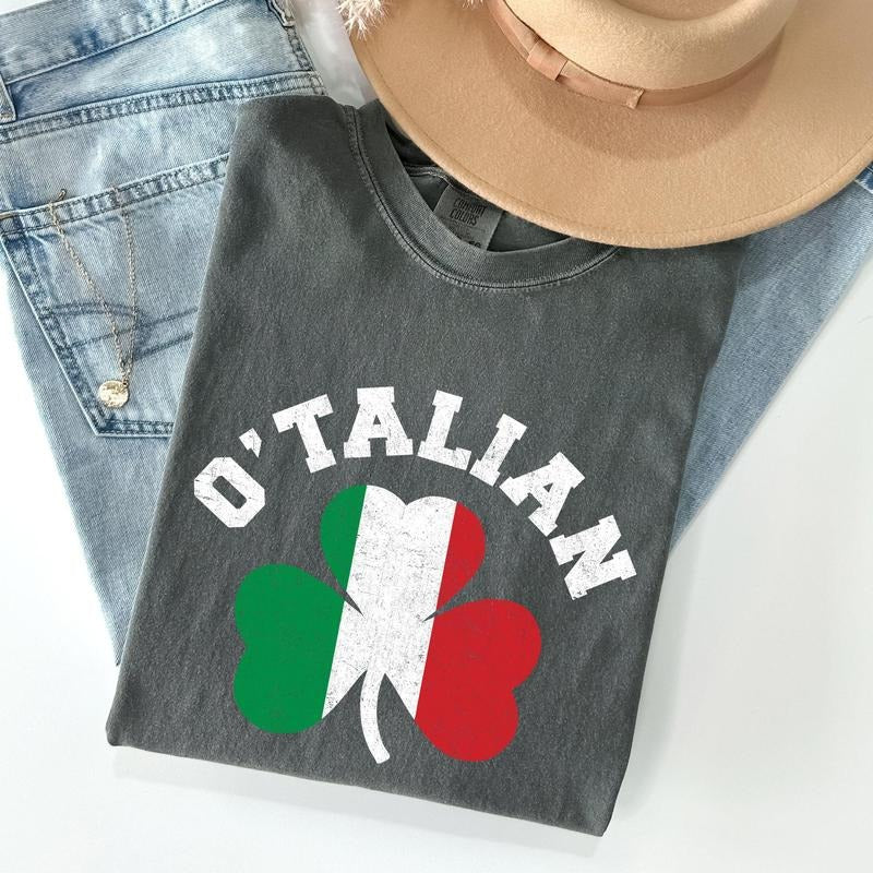 Italian Shamrock, Flag, Vintage St Patrick's Day Comfort Colors Tshirt, Women's Crew Neck, Crewneck Hoodie, Sweatshirt