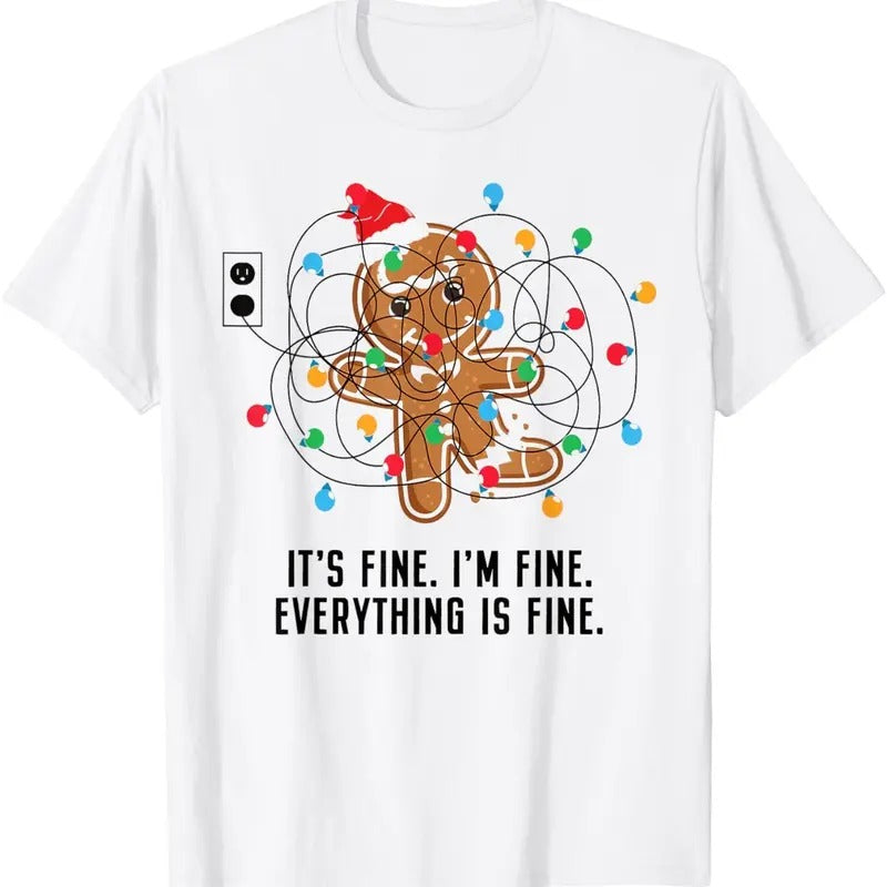 Its Fine Im Fine Everything is fine Ugly Christmas Lights T-Shirt Hoodie, Sweatshirt | GrindPrints.com