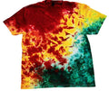 JUNGLE HEAT Red Yellow Green Hand Dyed Tie Dye T-Shirt Casual 100% Cotton True to Size Summer Casual Short Sleeve Crew Neck
