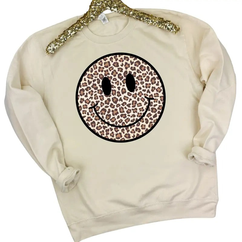 JUST HOODS - Leopard Happy Face Sweatshirt 'NLB' T-Shirts, Hoodie | GrindPrints.com