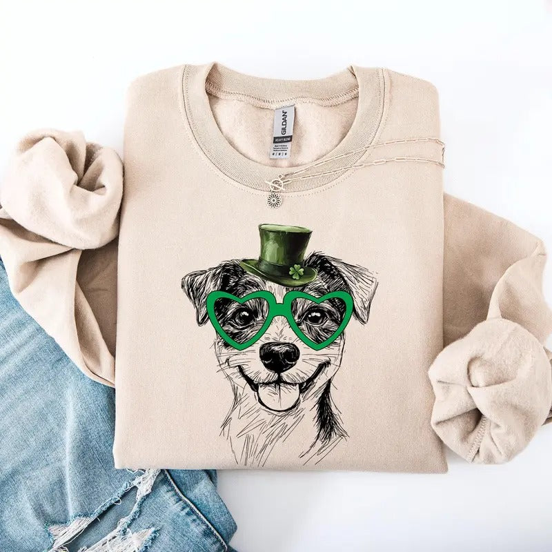 Jack Russell Adorable Dog St Patrick'S Day Lucky Irish Crew Neck T-Shirts, Hoodie, Sweatshirt