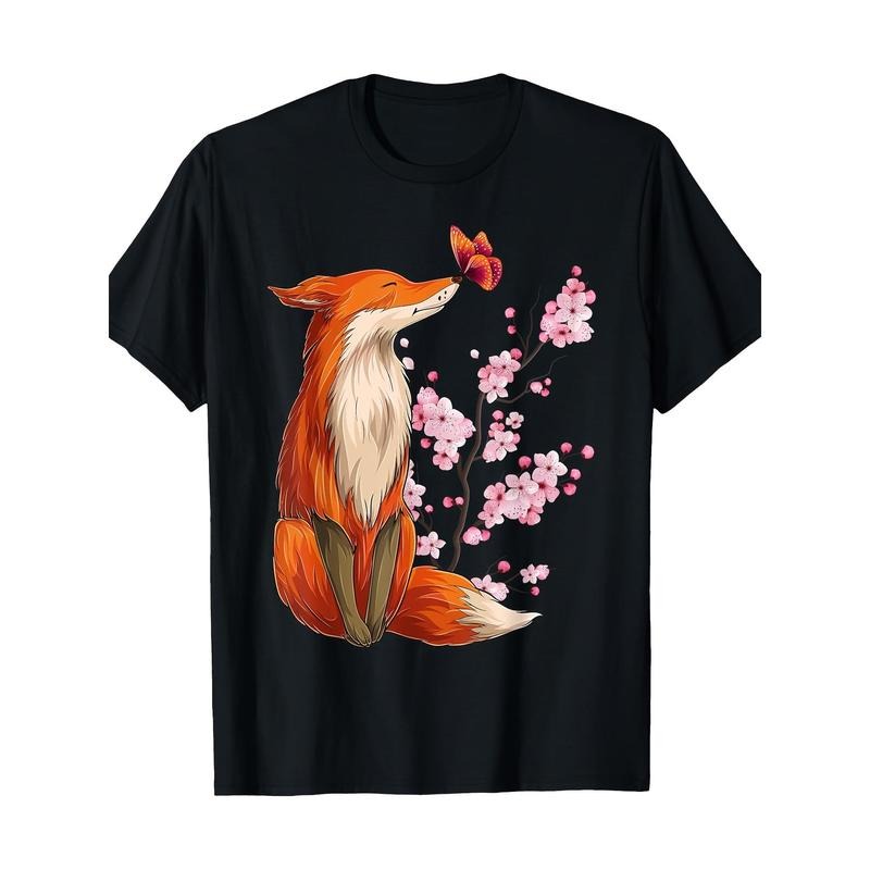 Japanese Cherry blossom Fox Flower Cherry tree Kawaii 100% cotton T-shirt Made in USA Hoodie, Sweatshirt | GrindPrints.com