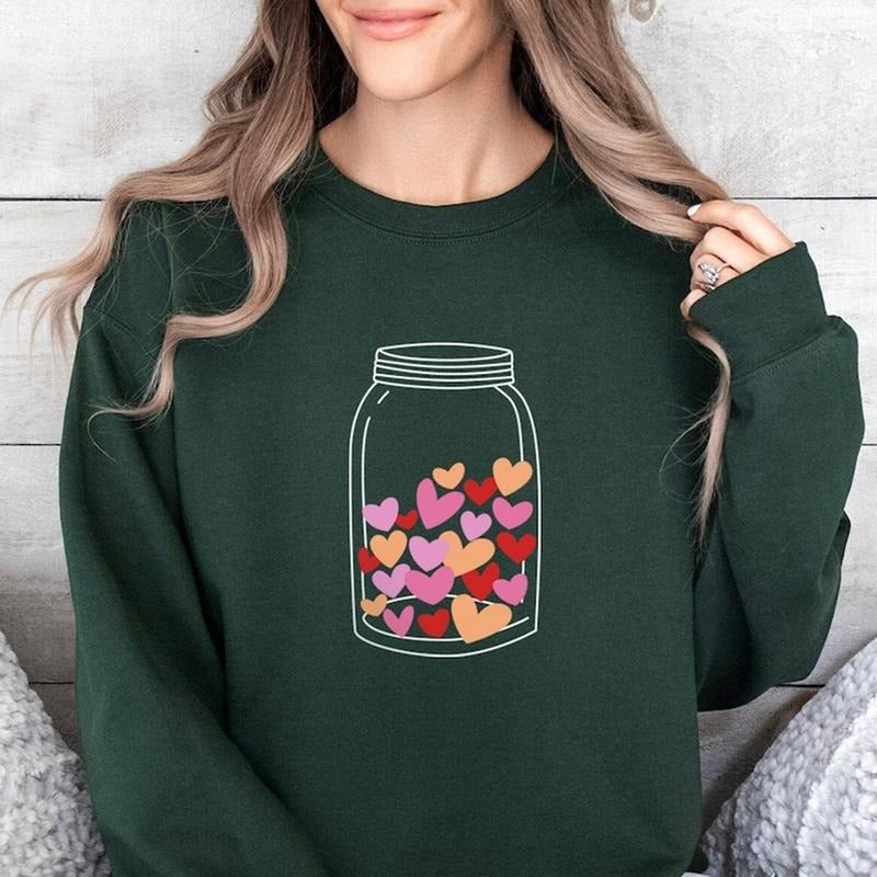 Jar with Valentine Hearts Women's Sweatshirt Casual Comfort T-Shirts, Hoodie | GrindPrints.com