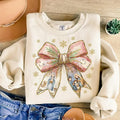 Jesus Christmas Coquette Bow Sweater, Christian Christmas Shirt, Christmas Baby Jesus, Bible Verse, Glitter, Pink...
